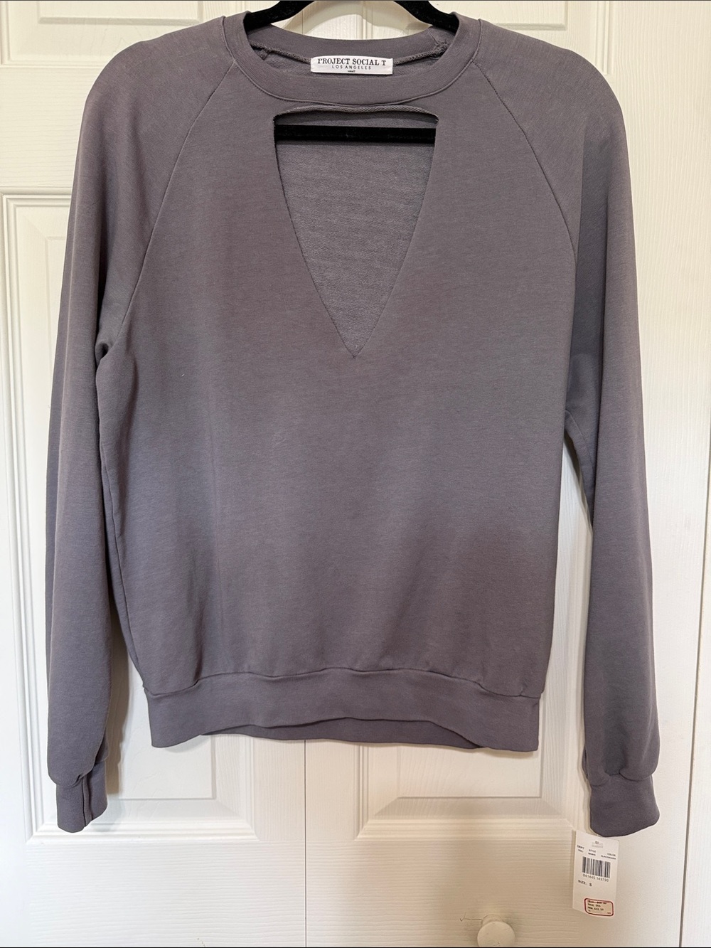 Project Social T Mauve-Grey Cutout Crewneck Sweater